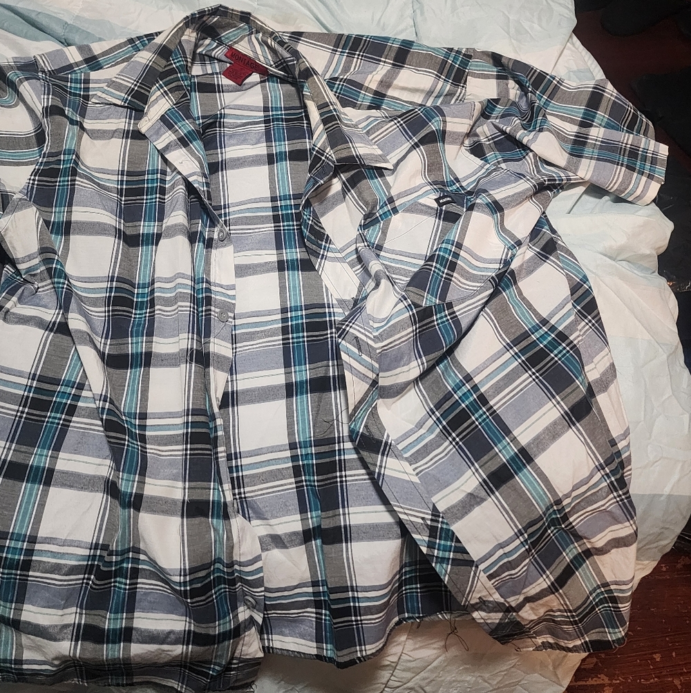 Blue and White Plaid Button-Up Shirt